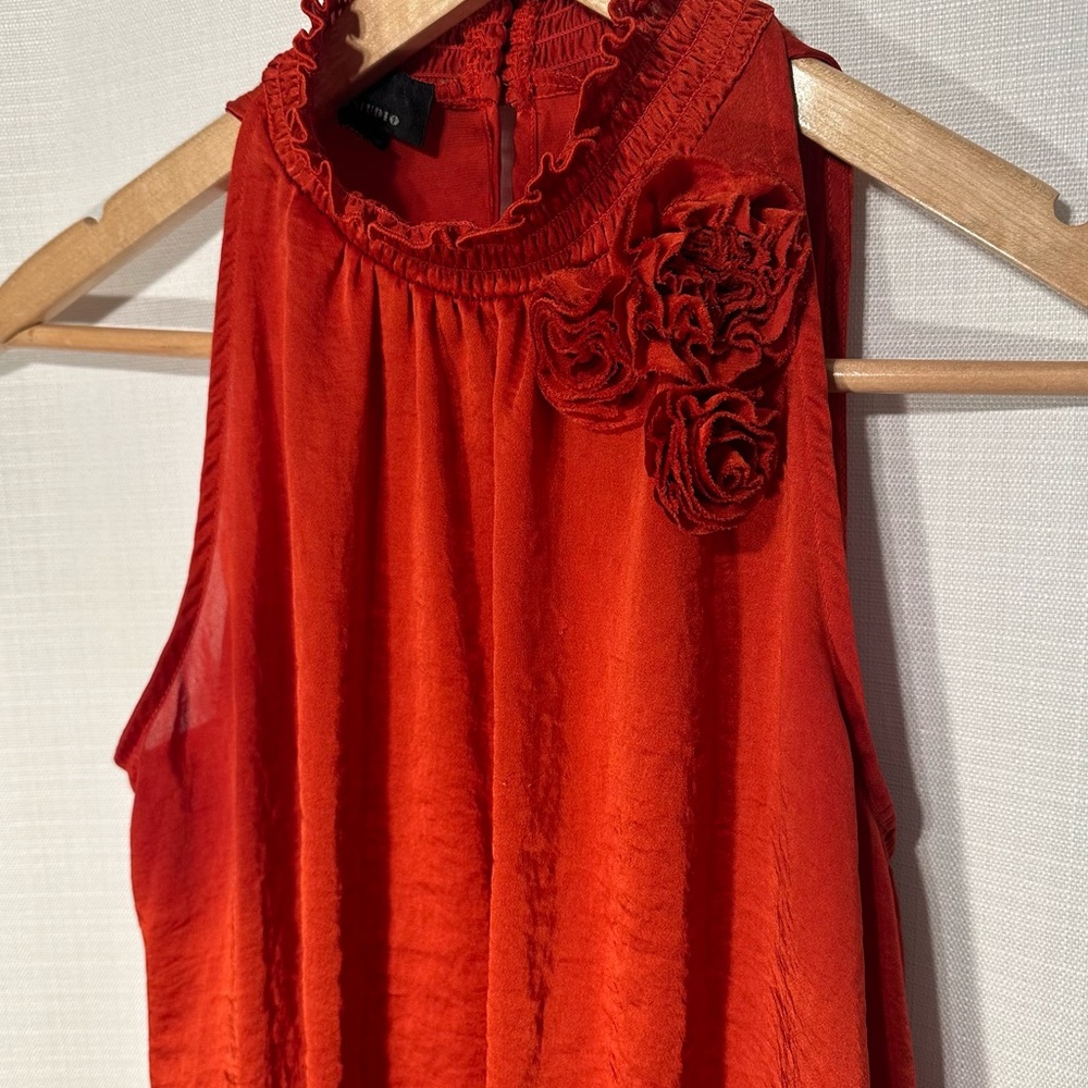 AB Studio Burnt Orange High Neck Sleeveless Blouse Size Medium